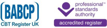 Logos of BABCP CBT Register UK and Professional Standards Authority Accredited Register.